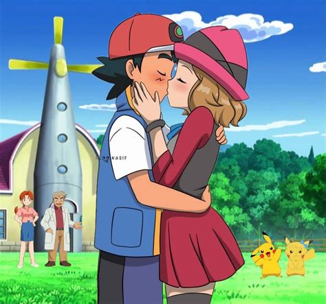 Serena kisses ash - Eventually, after a particularly playful hand in which Serena bested Ash, the girl from Kalos kissed her boyfriend on the lips, as something of a consolation prize. This started a trend where the victor of the game would give the loser a kiss. Ash kissed Serena, and Serena kissed Ash.